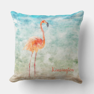 Almofada Flamingo Rosa de Aquarela Personalizada Praia Tr
