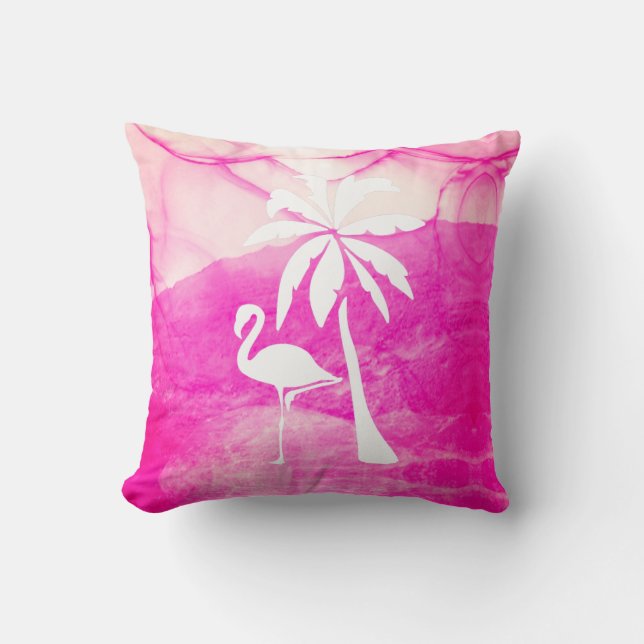 Almofada Flamingo rosa e Palm (Frente)