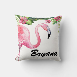 Almofada Flamingo Rosa & Hibisco Floral Tropical Verão