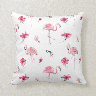 Almofada Flamingo Rosa & Hibisco Tropical Verão Glam