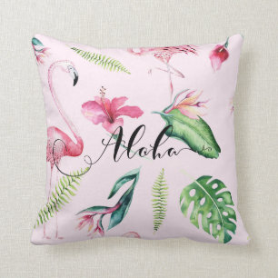 Almofada Flamingo Rosa Tropical Aloha Hibisco Verão
