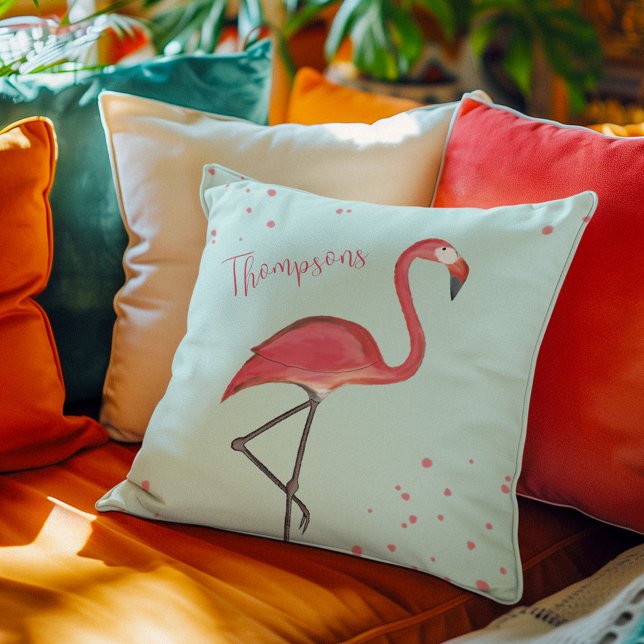 Almofada Flamingo, Rosa Tropical Personalizada e Bonito (Pink flamingo and light blue custom throw pillow)
