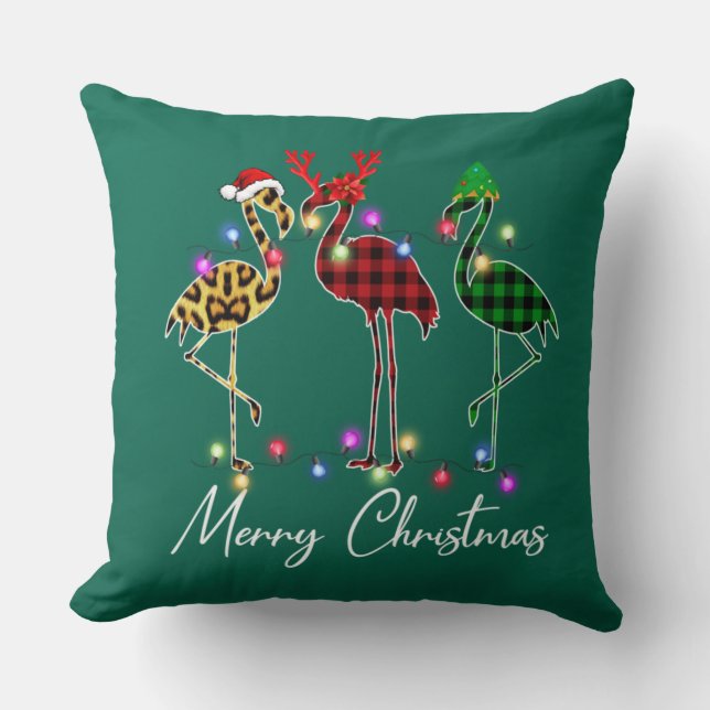 Almofada Flamingo Santa Hat Reindeer Buffalo Xadrez Flaming (Frente)
