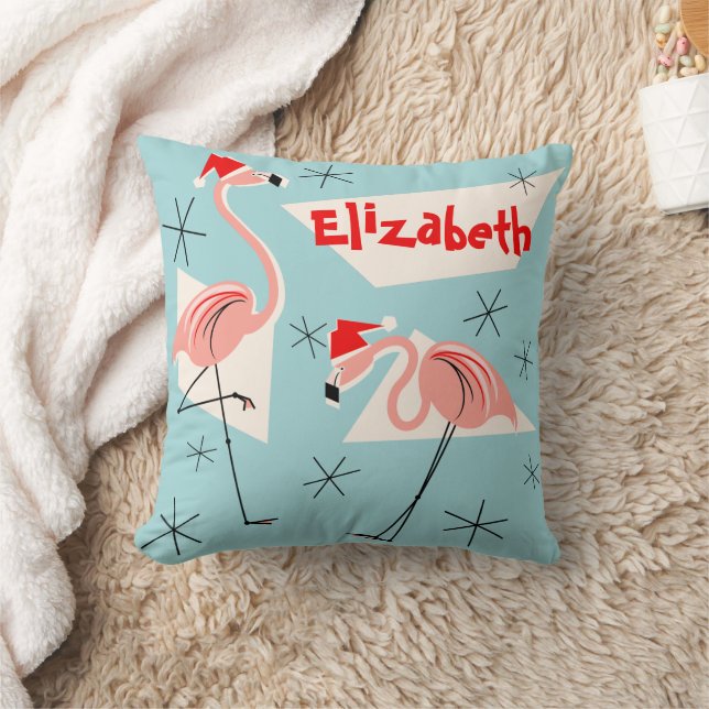Almofada Flamingo Santas Blue Name quadrado (Cobertor)