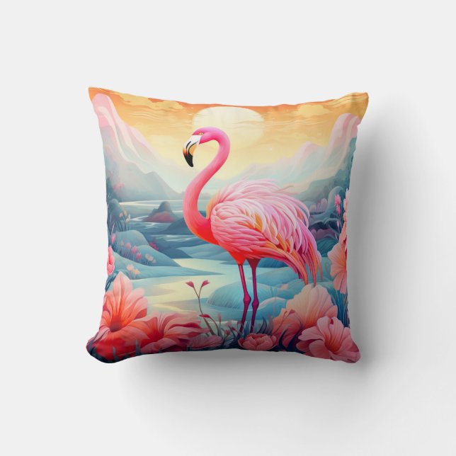 Almofada Flamingo Tropical com Flores (Frente)
