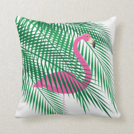 Almofada Flamingo tropical escondido nas folhas de palmeira
