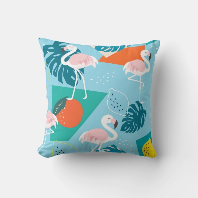 Almofada Flamingo Tropical, Trendy Vintage. (Frente)