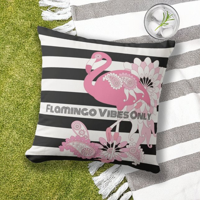 Almofada Flamingo Vibes Apenas Black & White Stripe Flaming (Criador carregado)