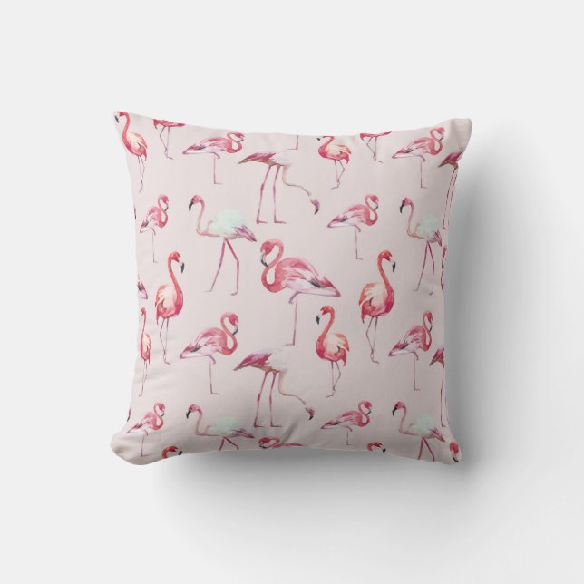 Almofada Flamingo Watercolor Tropical Moderna (Frente)