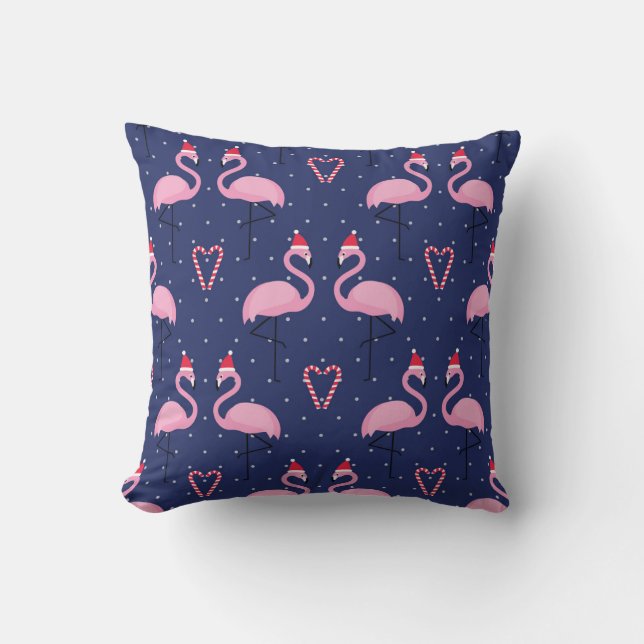 Almofada Flamingo Xmas Hat Candy Patterno (Frente)