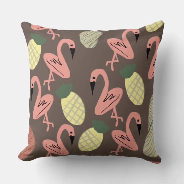 Almofada Flamingos Abacaxis Desenhos à Mão (Frente)