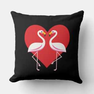 Almofada Flamingos Cor-de-rosa branco-claro com coração ver