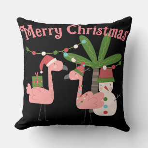 Almofada Flamingos cor-de-rosa tropical de Natal a preto