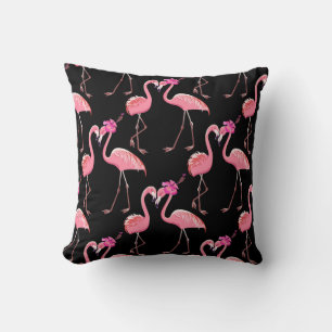 Almofada Flamingos cor-de-rosa: Vintagem preta de fundo