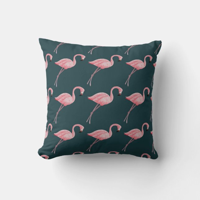 Almofada Flamingos em padrão azul, sem costura. (Frente)