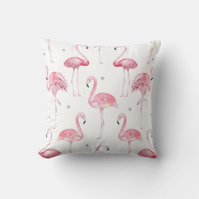 Almofada Flamingos Rosa Pontos de Bolinhas Cinza Chic Minim (Frente)