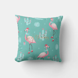 Almofada Flamingos Santa Hat Presents Flocos de Neve