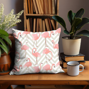 Almofada Flamingos Whimsical e Padrão de Chevrons
