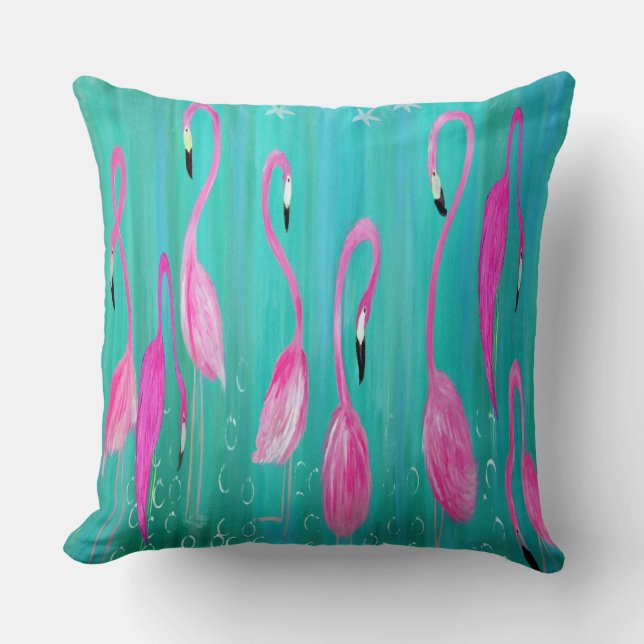Almofada Flamngos tropical home throw pillow (Frente)