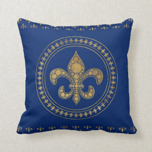 Almofada Fleur-de-lis - Azul Dourado e Real