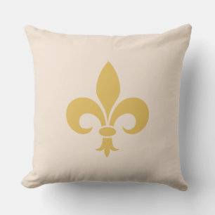 Almofada Fleur de Lis Dourada em Bege Champanhe Claro