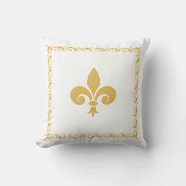 Almofada Fleur de Lis Dourada em Branco (Frente)