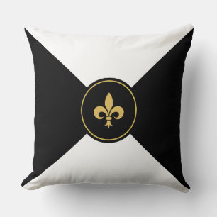 Almofada Fleur de Lis Dourada em Preto e Branco