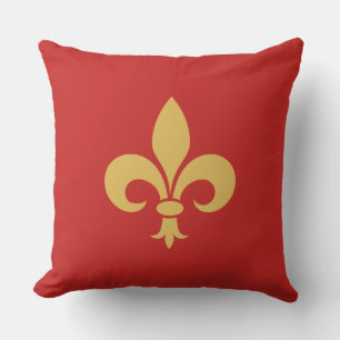 Almofada Fleur de Lis Dourada sobre Vermelho Carmim