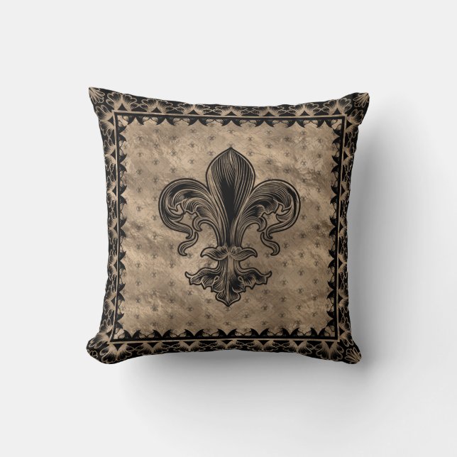 Almofada Fleur-de-lis - Preto e Dourado (Frente)