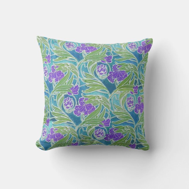 ALMOFADA FLEUR DE LIS, VERDE DEIXA AQUA FLORAL AZUL (Frente)