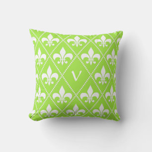 Almofada Fleur de Lis verde pera com monograma inicial