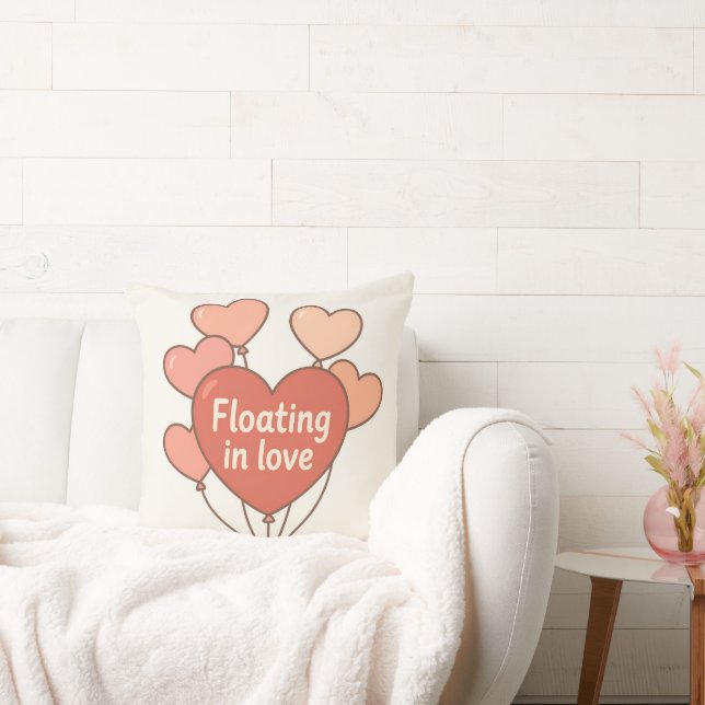 Almofada Floating in Love Heart Balloons Romantic Throw Pil (Sofá)