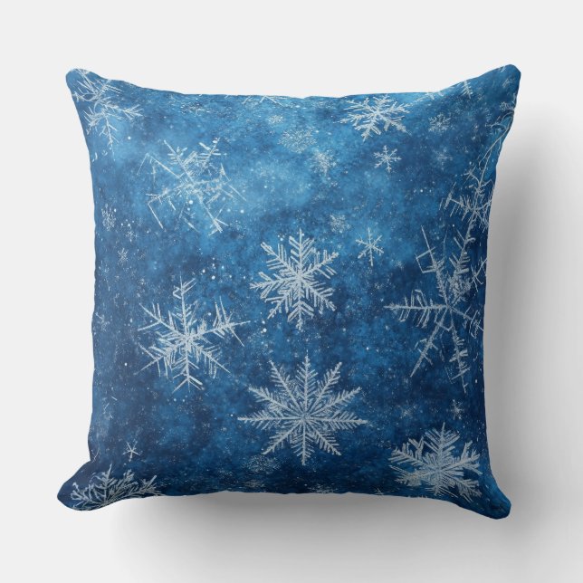 Almofada Floco de neve de Natal Azul (Frente)