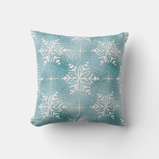 Almofada Floco de neve de Natal Azul Elegante (Frente)