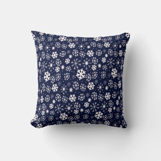Almofada Floco de Neve Desenhado à Mão com Fundo Azul Cláss (Frente)