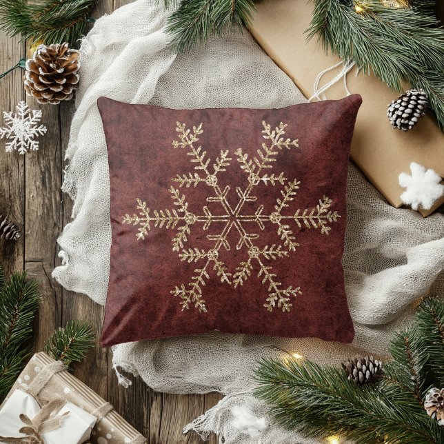 Almofada Floco de Neve Dourado Burgundy Vermelho Elegante V (Criador carregado)