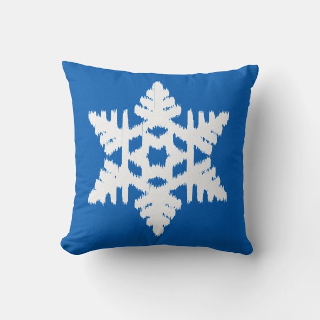 Almofada Floco de Neve Ikat - Azul cobalto e branco (Frente)