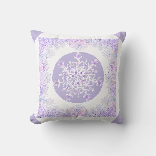 Almofada floco de neve roxo leve e coração brilhando (Frente)
