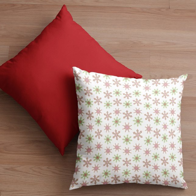 Almofada Floco de Neve Vermelho e Verde Natal (Christmas winter colorful red and green snowflake pattern throw pillow)
