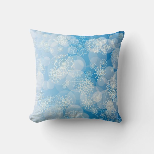 Almofada Flocos de natal em um fundo azul          (Frente)