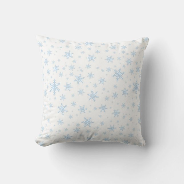 Almofada Flocos de Neve Azul Claro no Branco (Frente)