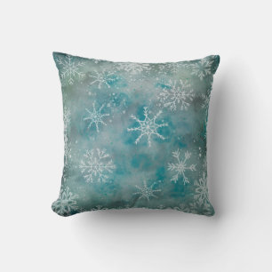 Almofada Flocos de neve brancos no inverno de Natal em azul