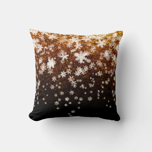 Almofada Flocos de neve brancos sobre dourado (Frente)