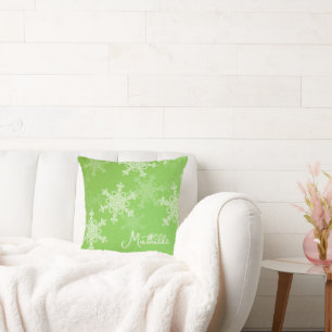Almofada Flocos de neve brancos verdes - nome de Natal mini