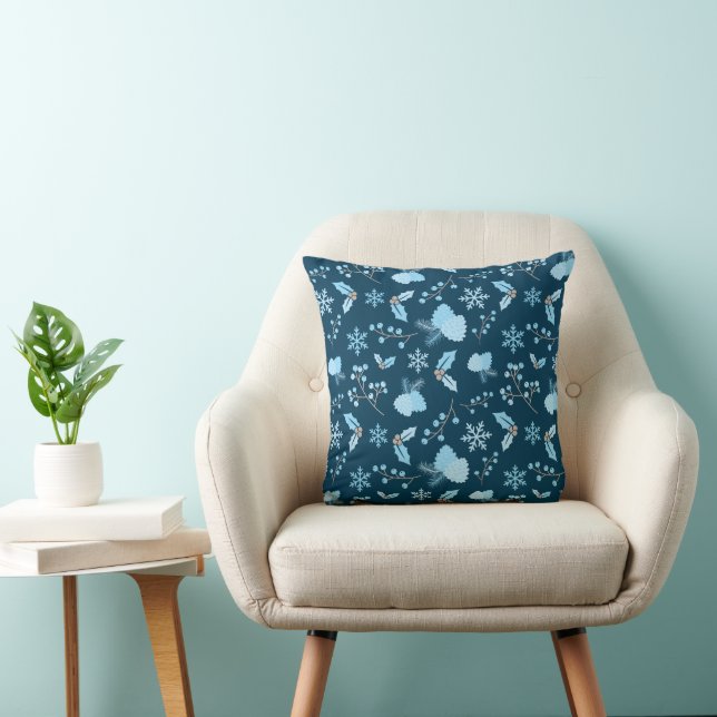 Almofada Flocos de neve com gelo azul e Pinecone Winter (Cadeira)