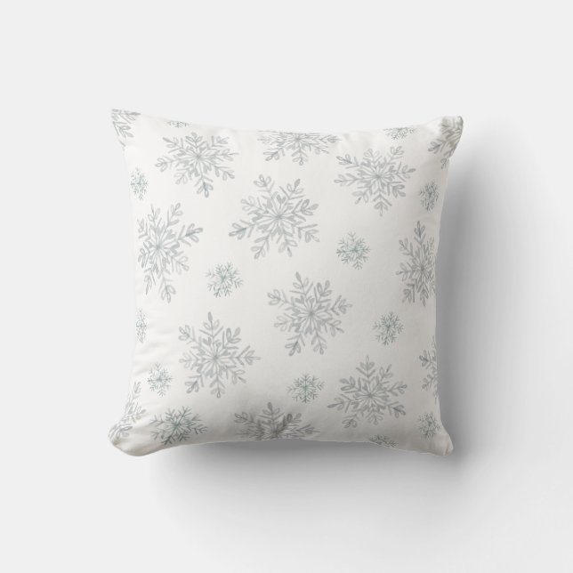 Almofada Flocos de Neve de Inverno em Aquarela Branca Elega (Frente)