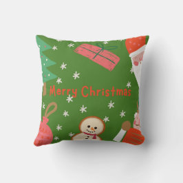 Almofada flocos de neve de natal alegres com papais noeis