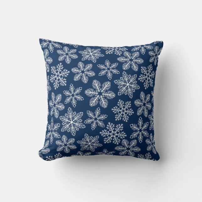 Almofada Flocos de neve em azul escuro (Frente)