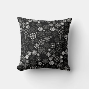Almofada Flocos de neve festivos, brancos e pretos, de visõ