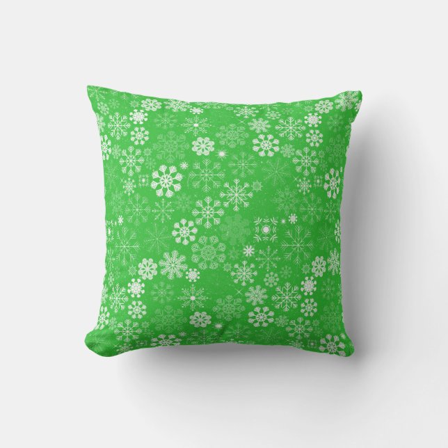 Almofada Flocos de neve festivos brancos e verdes - Natal (Frente)